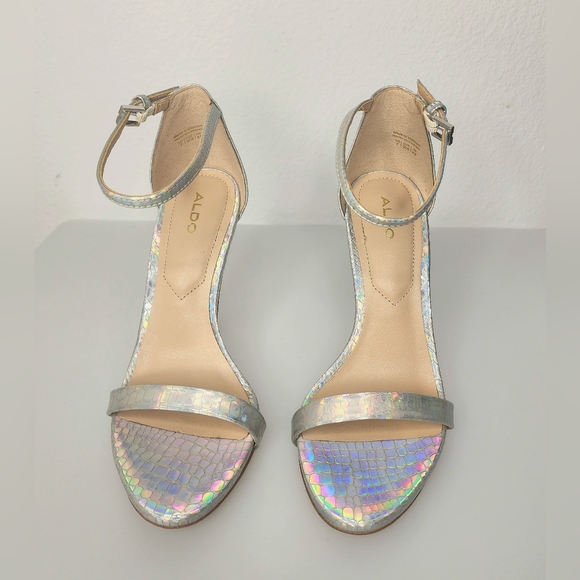 Aldo Iridescent Snake Skin Ankle Heels Strap Size 7 4 1/2" heel stiletto - Picture 5 of 8